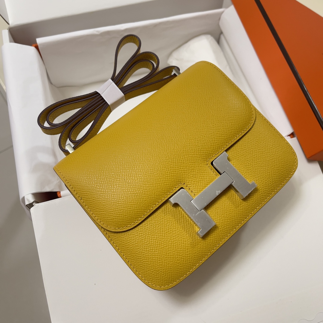 Hermes Constance 18 Mini Shoulder Bag In Yellow Amber Epsom Leather